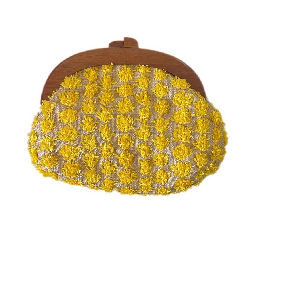Yellow Floral Textured Clutch with Wooden Frame Spring Summer Flowers